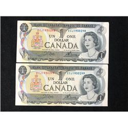 1973 $1 UNCIRCULATED SEQUENTIAL CANADIAN BANK NOTES