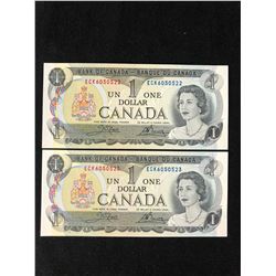 1973 $1 UNCIRCULATED SEQUENTIAL CANADIAN BANK NOTES