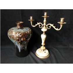 3 ARMS CANDLE HOLDER/ COLOURED VASE LOT