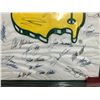 Image 2 : FRAMED MASTERS GOLF FLAG WITH 30 AUTOGRAPHS (30" X 42") TIGER WOODS, ARNOLD PALMER, JACK NICKLAUS..