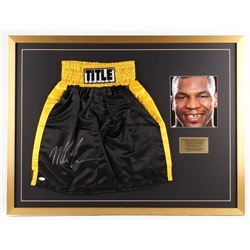 Mike Tyson Signed "Iron Mike" Boxing Trunks Framed Display (JSA COA)