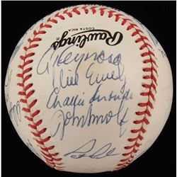1991 NATIONAL LEAGUE CHAMPS ATLANTA BRAVES SIGNED BASEBALL W/ PENDLETON/  JUSTICE/ MERCIER (JSA LOA)