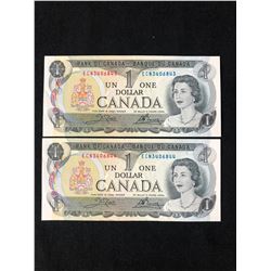 1973 $1 UNCIRCULATED SEQUENTIAL CANADIAN BANK NOTES
