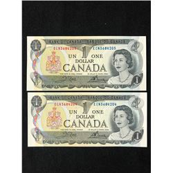 1973 $1 UNCIRCULATED SEQUENTIAL CANADIAN BANK NOTES
