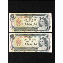 1973 $1 UNCIRCULATED SEQUENTIAL CANADIAN BANK NOTES
