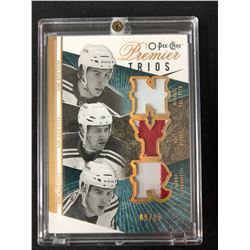 2009-10 O-PEE-CHEE PREMIER TRIOS DELZOTTO/ GILROY/ SAMGUINETTI GAME USED JERSEY HOCKEY CARD