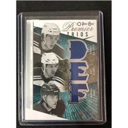 2009-10 O-PEE-CHEE PREMIER TRIOS DELZOTTO/ GILROY/ SAUER GAME USED JERSEY HOCKEY CARD