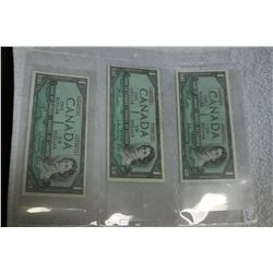 Canada One Dollar Bills (3)