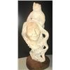 Image 1 : Kathy Whitman-Elk Woman Carved alabaster sculpture, conjoined busts of a Native American woman and B