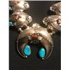 Image 6 : Bear Claw Turquoise & Corral Sterling Silver Squash Blossom Necklace and Matching Ear Rings