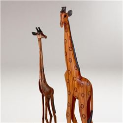 Pair of Hand Carved Wooden Giraffes