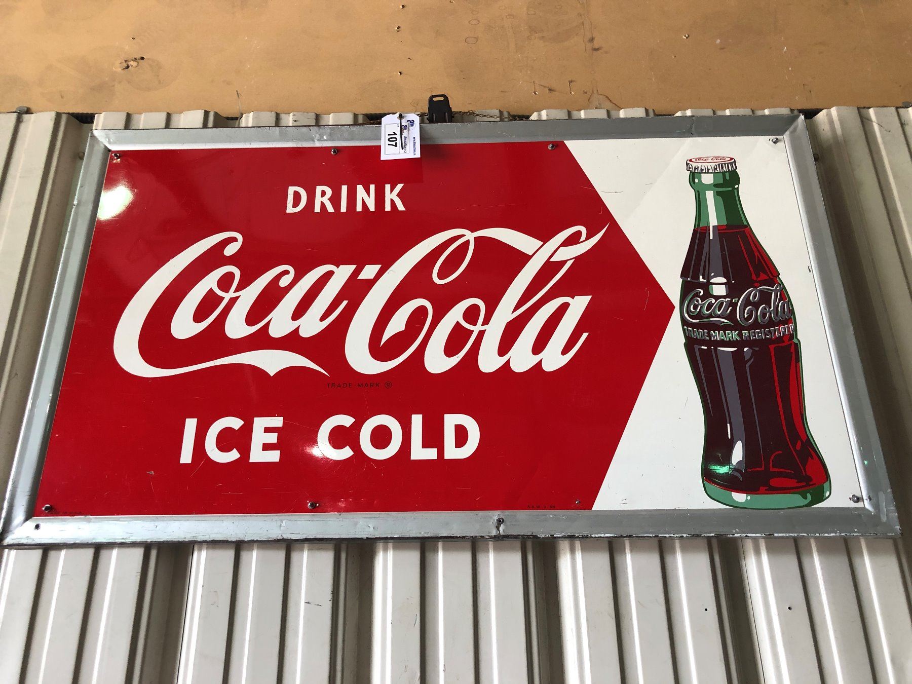 32 X 56 DRINK ICE COLD COCA COLA TIN SIGN MADE IN USA CIRCA 1950 S 32-x-56-drink-ice-cold-coca-cola-tin-sign-made-in-usa-circa-1950-s