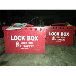 2 RED BRADY JOB SITE LOCK BOXES WITH SINGLE KEYED LOCKS