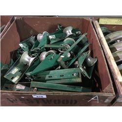 PALLET BIN OF GREENLEE HEAVY DUTY CABLE TRAY SHEAVES & HOOK SHEAVES