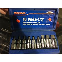 WESTWARD 10 PCS 1/2" DRIVE HEX BIT SOCKET SET IN CASE