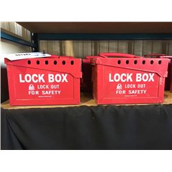 6 RED BRADY JOB SITE LOCK BOXES WITH SINGLE KEYED LOCKS