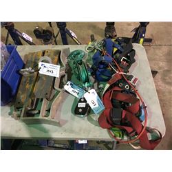 SAFETY HARNESS, 3 LIFTING JIGS & 2 PULLEY HOOKS