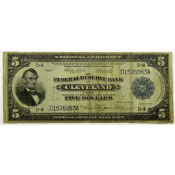 1914 CLEVELAND OH $5 BANK NOTE SERIES OF 1918