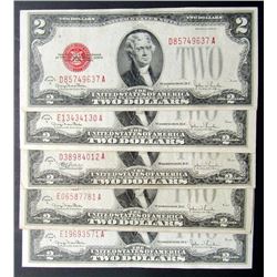 5 - 1928 AU/UNC $2 RED SEAL NOTES MIXED