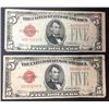 Image 1 : 2- 1928E $5 RED SEAL U.S.NOTES CIRCS