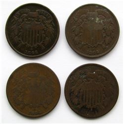 4- 1864 TWO CENT PIECES