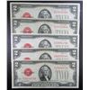 Image 1 : 5 - 1928 AU/UNC $2 RED SEAL NOTES MIXED