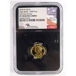 2018 WG $10 HIGH RELIEF .9999 FINE FIRST DAY OF IS