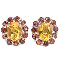 Natural CITRINE & DARK ORANGE RED GARNET Earring