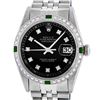 Image 2 : Rolex Mens Stainless Steel Black Diamond & Emerald Datejust Wristwatch