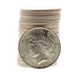 Roll of (20) Brilliant Uncirculated 1922 $1 Peace Silver Dollar Coins