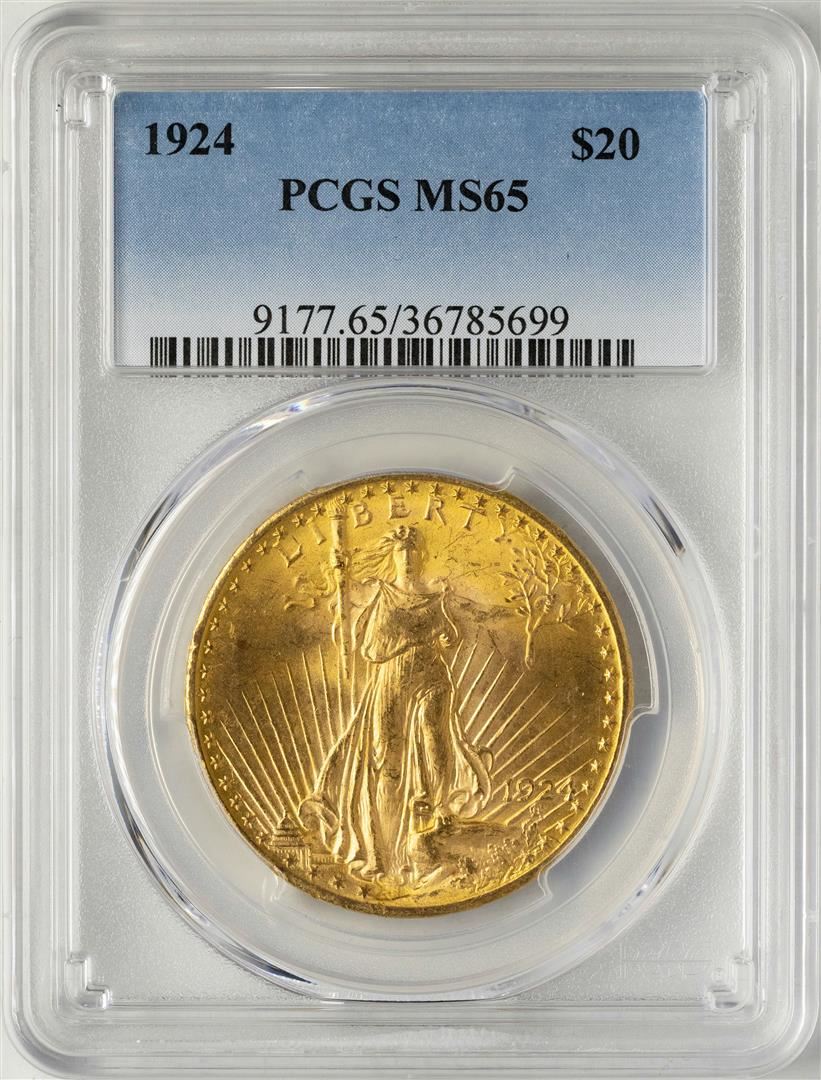 1924 20 St Gaudens Double Eagle Gold Coin PCGS MS65 1924-20-st-gaudens-double-eagle-gold-coin-pcgs-ms65