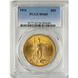 1924 $20 St. Gaudens Double Eagle Gold Coin PCGS MS65
