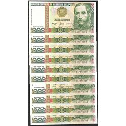 Lot of (10) 1988 Peru Mil Intis Uncirculated Bank Notes