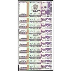 Lot of (10) 1988 Peru Cinco Mil Intis Uncirculated Bank Notes