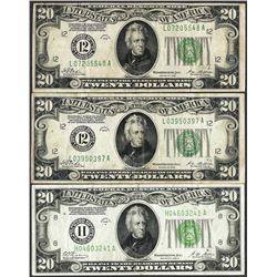 Lot of (3) 1928 $20 Federal Reserve Notes - Redeemable in Gold