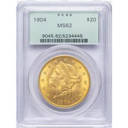 1904 $20 Liberty Head Double Eagle Gold Coin PCGS MS62