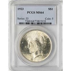 1923 $1 Peace Silver Dollar Coin PCGS MS64