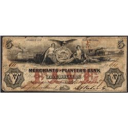 1857 $5 Merchants & Planters Bank Georgia Obsolete Note