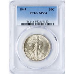 1945 Walking Liberty Half Dollar Coin PCGS MS64