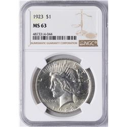 1923 $1 Peace Silver Dollar Coin NGC MS63