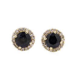 14KT Yellow Gold 2.45 ctw Sapphire and Diamond Halo Stud Earrings