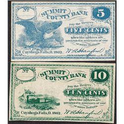 Lot of (2) 1862 Five Cents & Ten Cents Summit County Bank Obsolete Notes