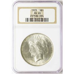 1923 $1 Peace Silver Dollar Coin NGC MS65