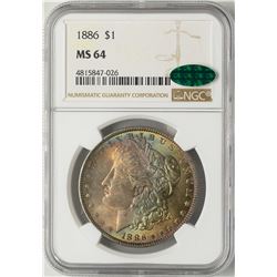 1886 $1 Morgan Silver Dollar Coin NGC MS64 CAC Amazing Toning