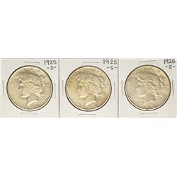 Lot of (3) 1925-S $1 Peace Silver Dollar Coins