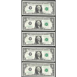 Lot of (5) Consecutive 1963B $1 Federal Reserve BARR STAR Notes