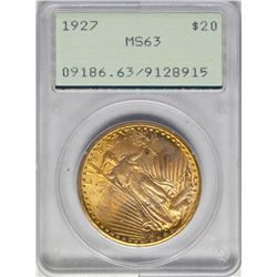 1927 $20 St. Gaudens Double Eagle Gold Coin PCGS MS63 Old Green Holder