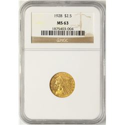 1928 $2 1/2 Indian Head Quarter Eagle Gold Coin NGC MS63