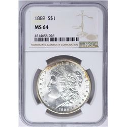 1889 $1 Morgan Silver Dollar Coin NGC MS64 Nice Toning