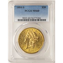 1884-S $20 Liberty Head Double Eagle Gold Coin NGC MS60